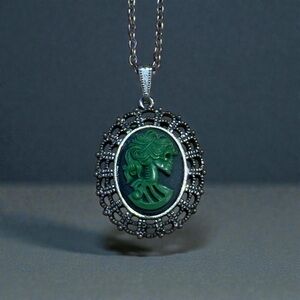 Green Skeleton Cameo Pendant Necklace
